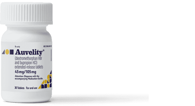 Auvelity® (dextromethorphan HBr and bupropion HCl) bottle